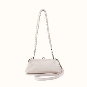 Alba Frame Small Shoulder Bag in Buffed Leather - Stone