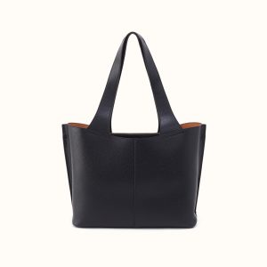 Vida Tote In Micro Pebbled Leather - Black and Biscuit