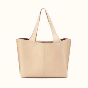 Vida Large Tote In Micro Pebbled Leather - Almond