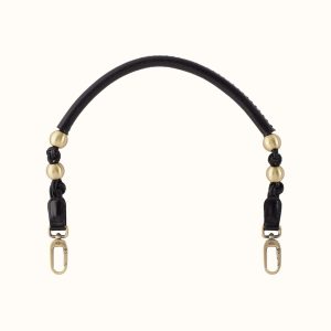 Tamborine Strap In Polished Leather - Black