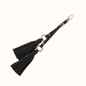 Ring Tassel Swag In Pebbled Leather - Black