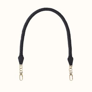Skinny Braid Strap In Pebbled Leather - Black