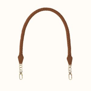 Skinny Braid Strap In Pebbled Leather - Timber Brown
