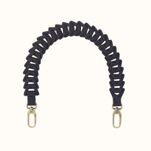 Petty Leather Link Strap In Pebbled Leather - Black
