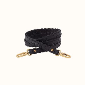 Thin Braided Strap In Pebbled Leather - Black