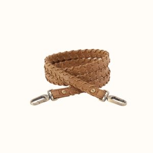 Thin Braided Strap In Buffed Leather - Whiskey
