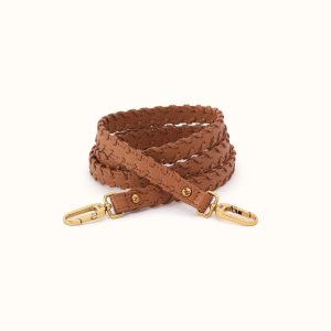 Thin Braided Strap in Pebbled Leather - Warm Honey