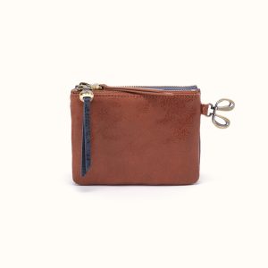 Double Zip Coin Pouch in Buffed Leather - Burnished Saddle