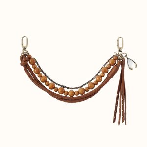 Wood Bead Bag Swag In Pebbled Leather - Timber Brown