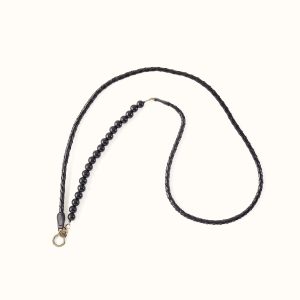 Braid & Bead Strap in Polished Leather - Black