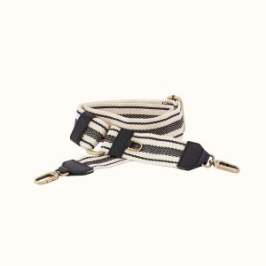 Webbing Guitar Strap In Pebbled Leather - Black