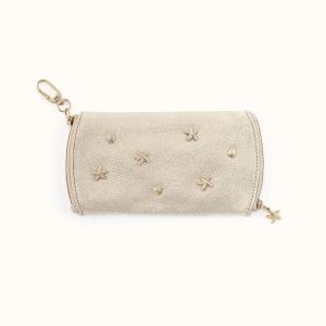 Spark Double Eyeglass Case in Metallic Leather - Sand Shimmer