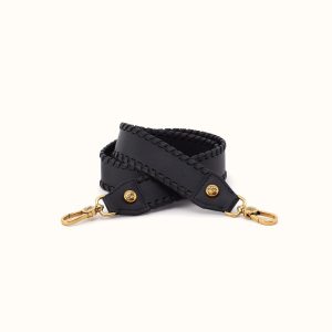 Whipstitch Guitar Strap In Pebbled Leather - Black