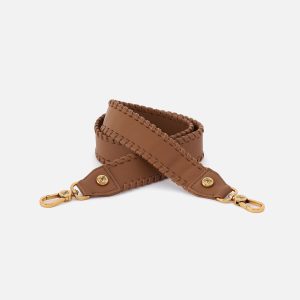 Whipstitch Guitar Strap In Pebbled Leather - Timber Brown