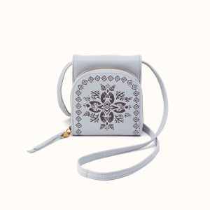 Fern Wallet Crossbody In Pebbled Leather - Blue Pearl