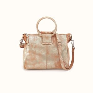 Sheila Medium Satchel In Metallic Leather - Saddle Stardust