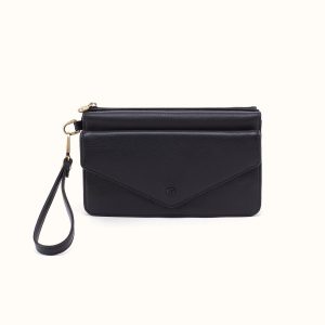 Goldie Wristlet in Pebbled Leather - Black
