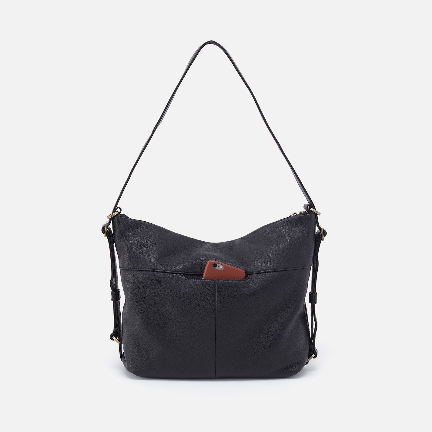 Emily Convertible Backpack in Pebbled Leather - Black - Image 4