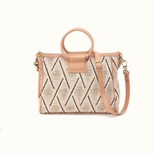 Sheila Medium Satchel In Multi Weave With Leather Trim - Cream Raffia