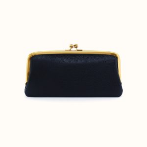 Cora Large Frame Wallet in Pebbled Leather - Black
