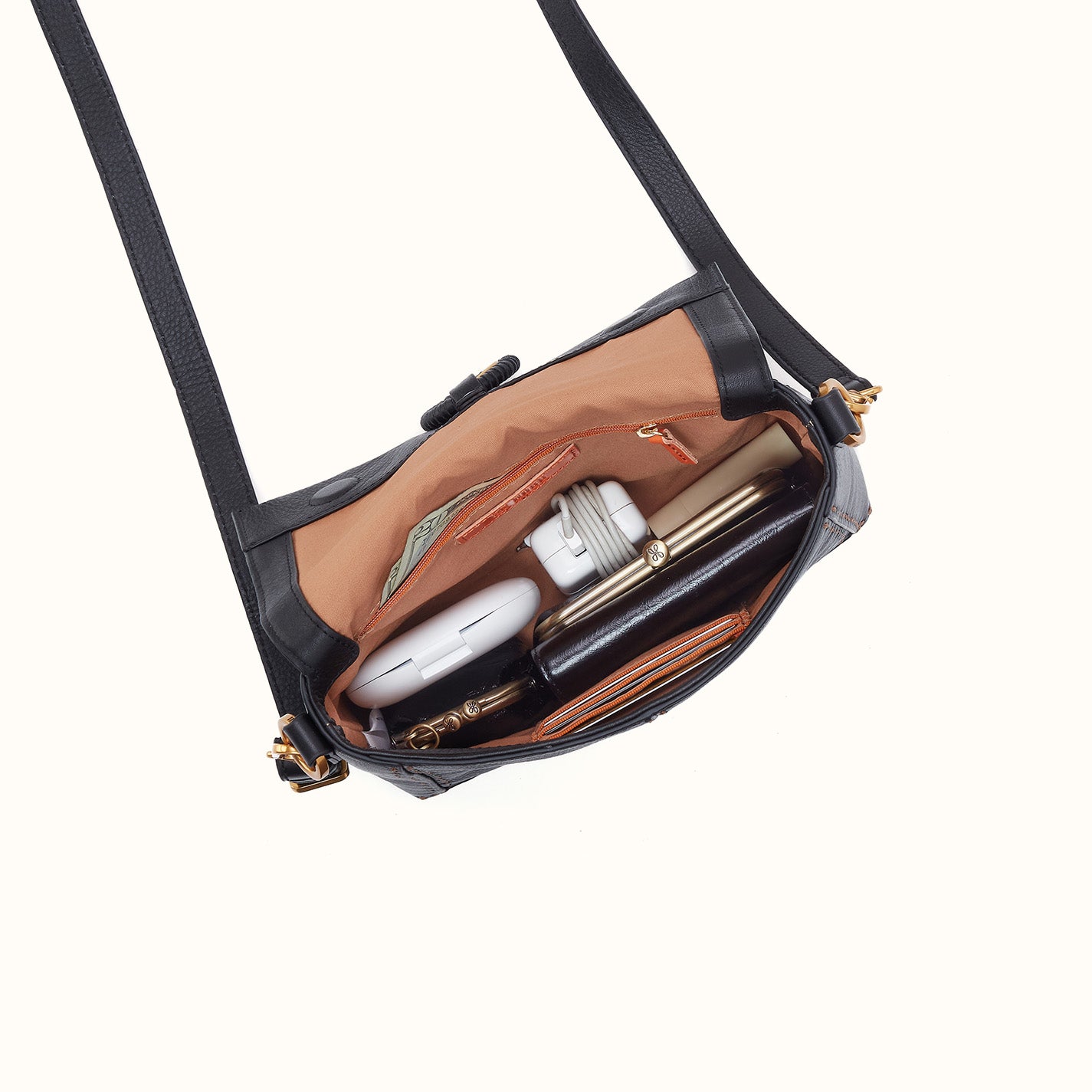 Austin Flap Crossbody In Pebbled Leather - Black - Image 2
