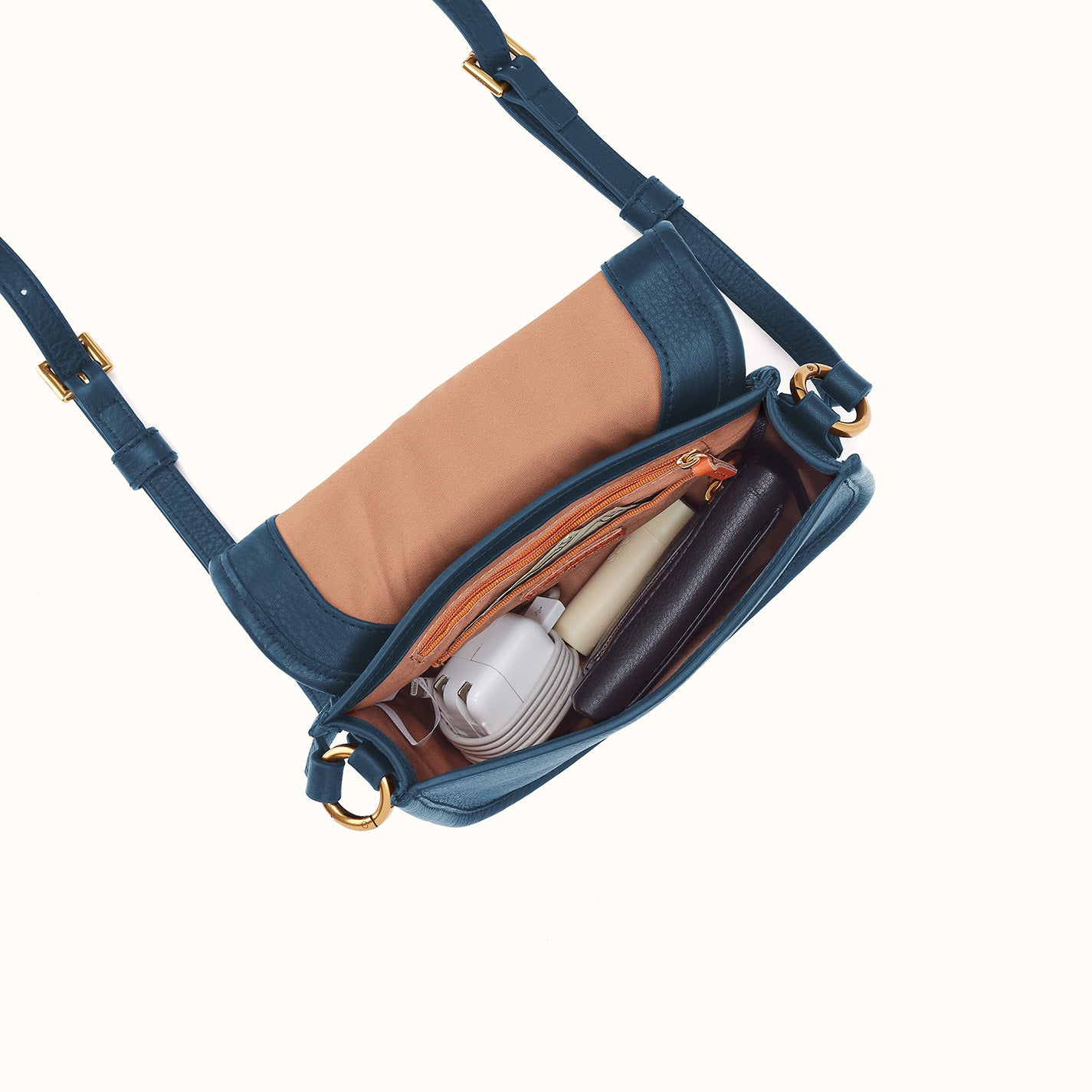 Kiva Small Crossbody in Pebbled Leather - Peacock Feather - Image 2