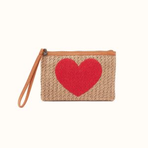 Straw Heart Pouch In Woven Straw - Meadow Woven Straw