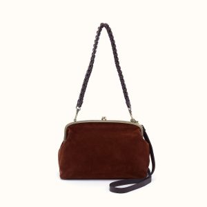 Alba Frame Large Shoulder in Suede Leather - Chocolate