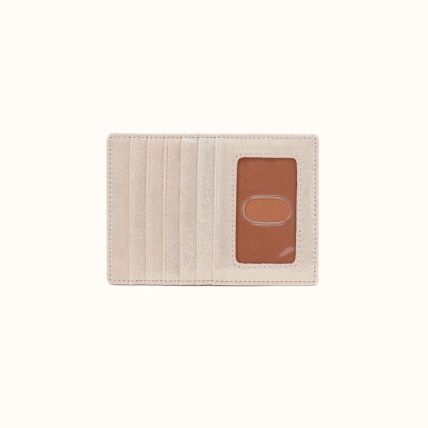 Euro Slide Card Case In Metallic Leather - Sand Shimmer