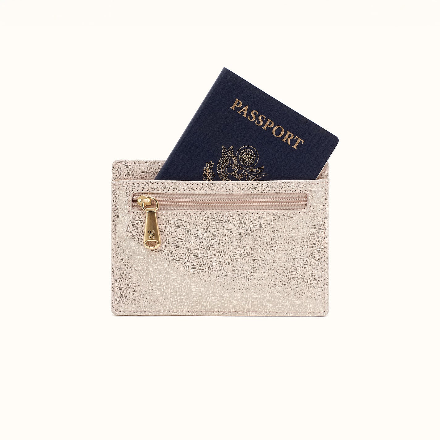 Euro Slide Card Case In Metallic Leather - Sand Shimmer - Image 2