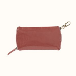 Spark Double Eyeglass Case In Polished Leather - Rosewood