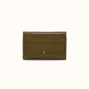 Jill Trifold Wallet In Polished Leather - Olive Veil