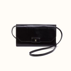 Romy Wallet Crossbody in Polished Leather - Black