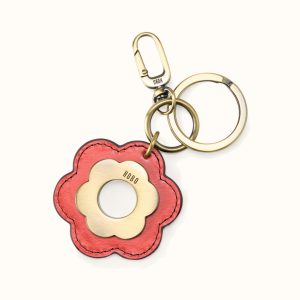 Daisy Keychain In Polished Leather - Pink Mirage