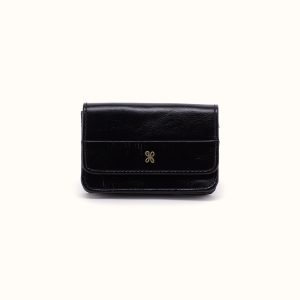 Jill Flap Card Case in Polished Leather - Black