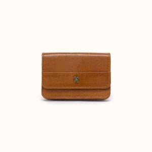 Jill Flap Card Case in Polished Leather - Truffle