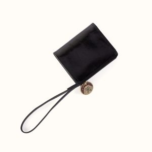Coin Wristlet Wallet In Polished Leather - Black