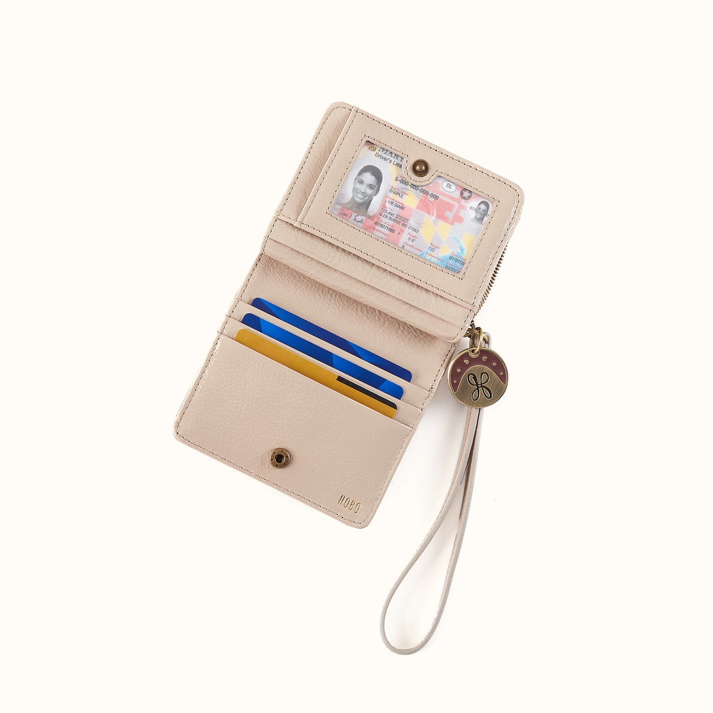 Coin Wristlet Wallet In Gloss Leather - Stone Gloss - Image 2