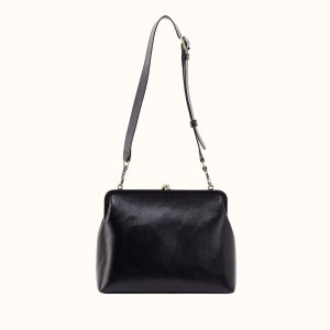 Alba Large With Single Strap In Polished Leather - Black
