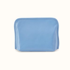 Beauty Cosmetic Pouch In Polished Leather - Faded Denim