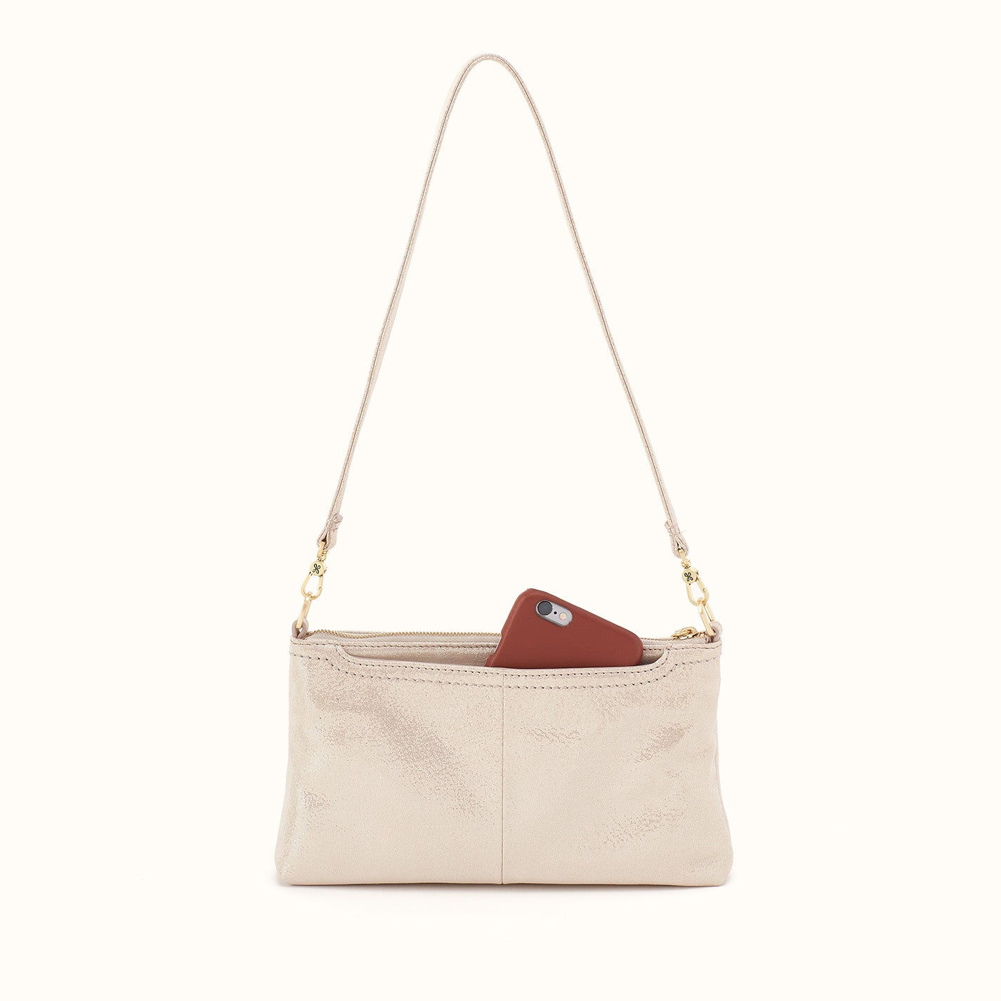 Darcy Crossbody In Metallic Leather - Sand Shimmer - Image 4