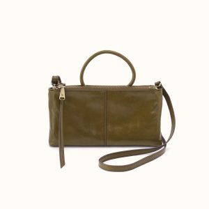 Sable Crossbody In Polished Leather - Olive Veil
