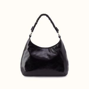 Madison Shoulder Bag In Polished Leather - Black