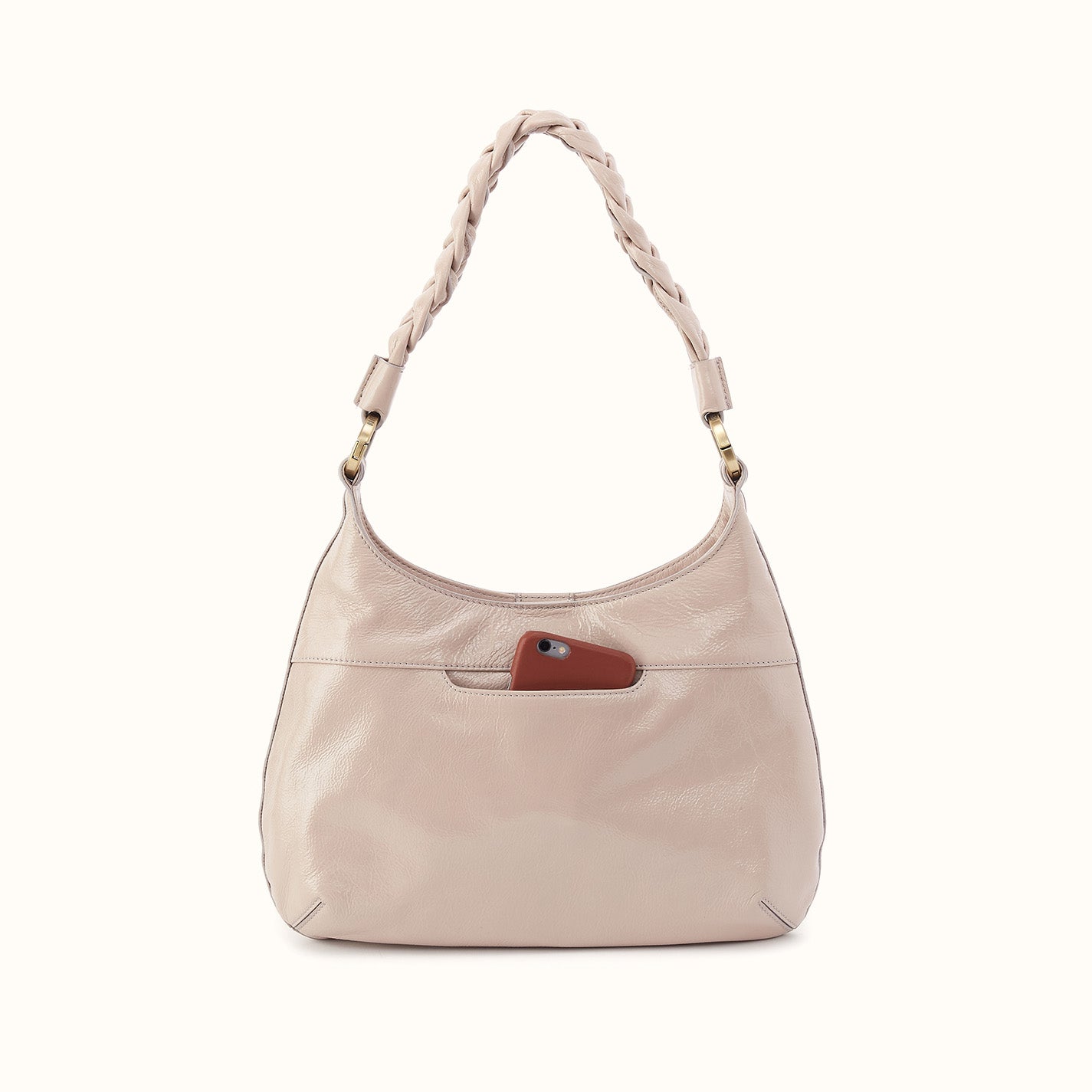 Madison Shoulder Bag In Gloss Leather - Stone Gloss - Image 3