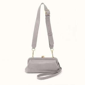 Alba Frame Small Shoulder Bag in Polished Leather - Light Grey