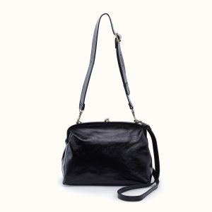 Alba Frame Large Shoulder Bag In Polished Leather - Black