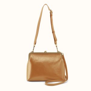 Alba Frame Large Shoulder Bag In Polished Leather - Burnished Tan