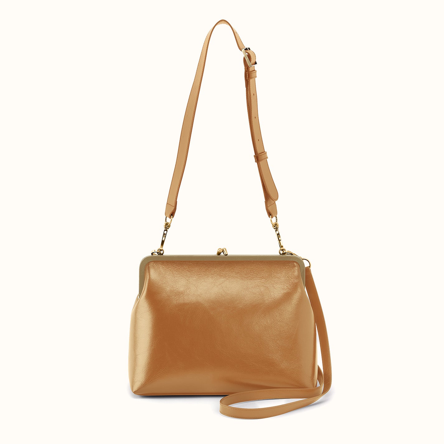 Alba Frame Large Shoulder Bag In Polished Leather - Burnished Tan