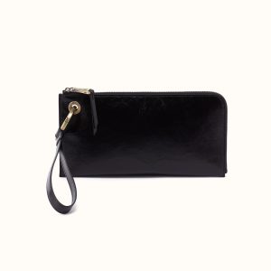 Jett Wristlet In Polished Leather - Black