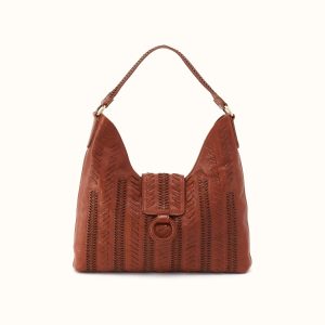 Atlas Hobo Bag In Washed Leather - Kindling Brown